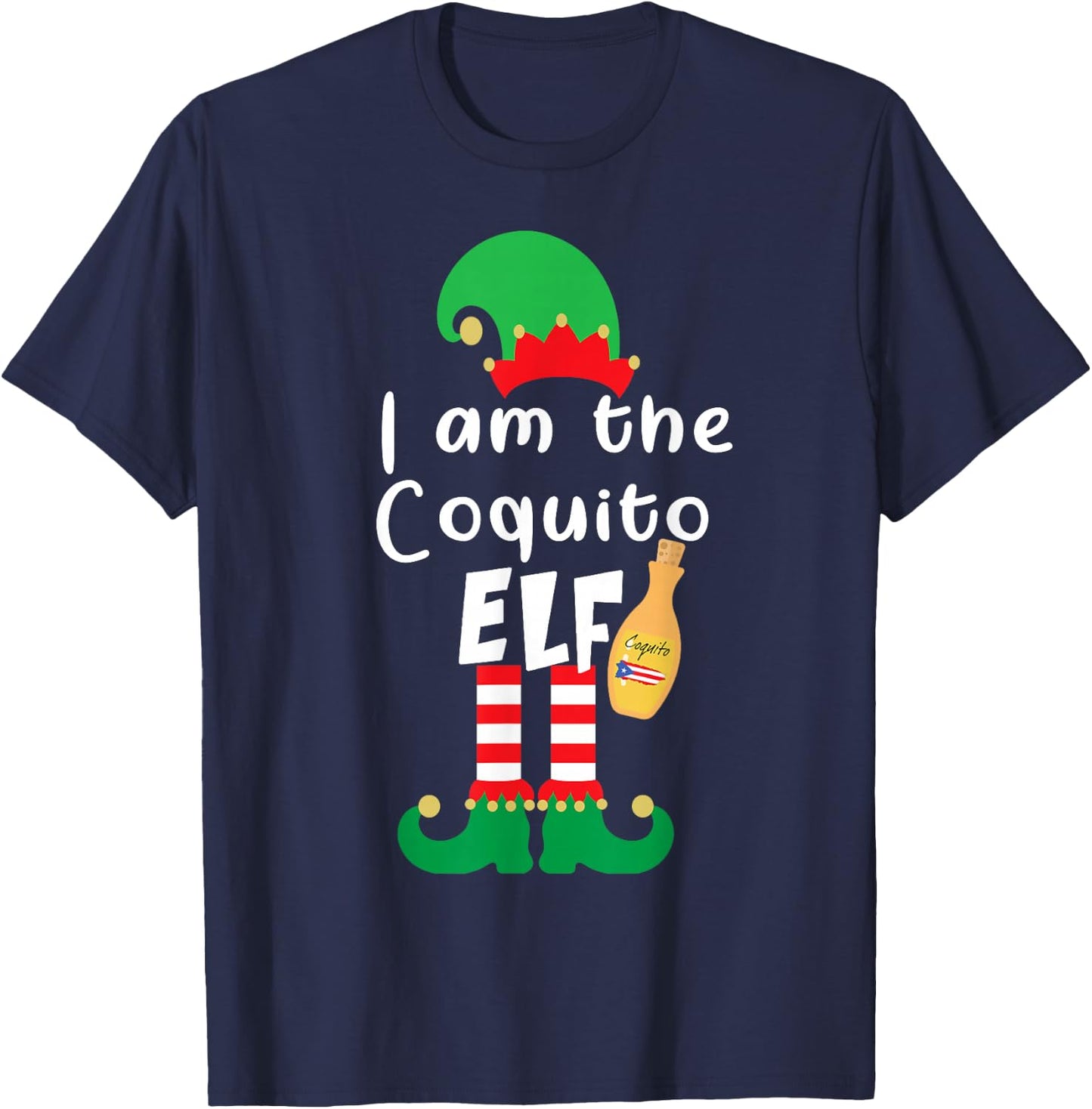 Coquito ELF Funny Puerto Rico Matching Christmas Bilingual T-Shirt - T-Shirt | Navy