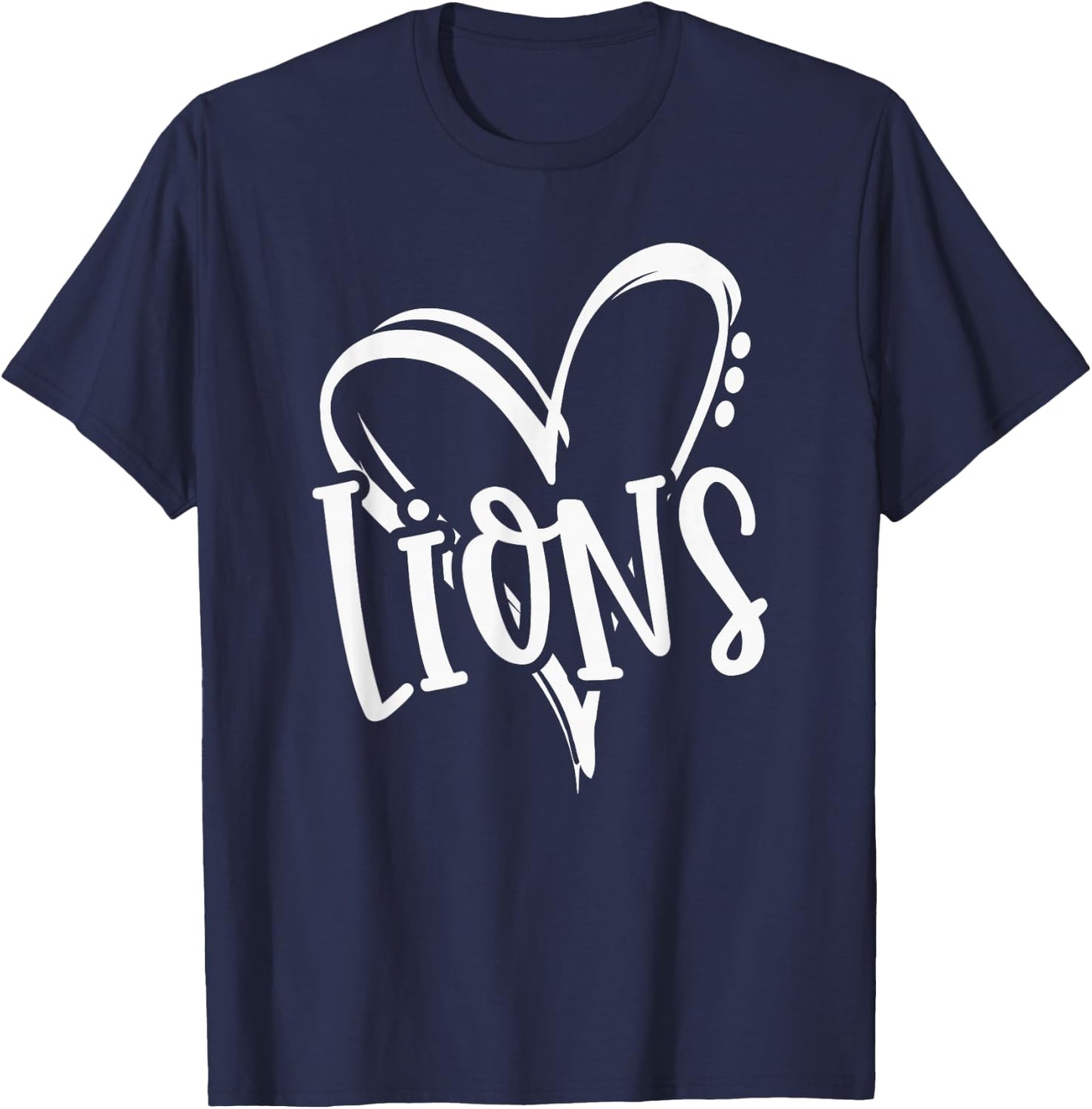 Lions School Sports Fan Team Spirit Heart T-Shirt - T-Shirt | Navy