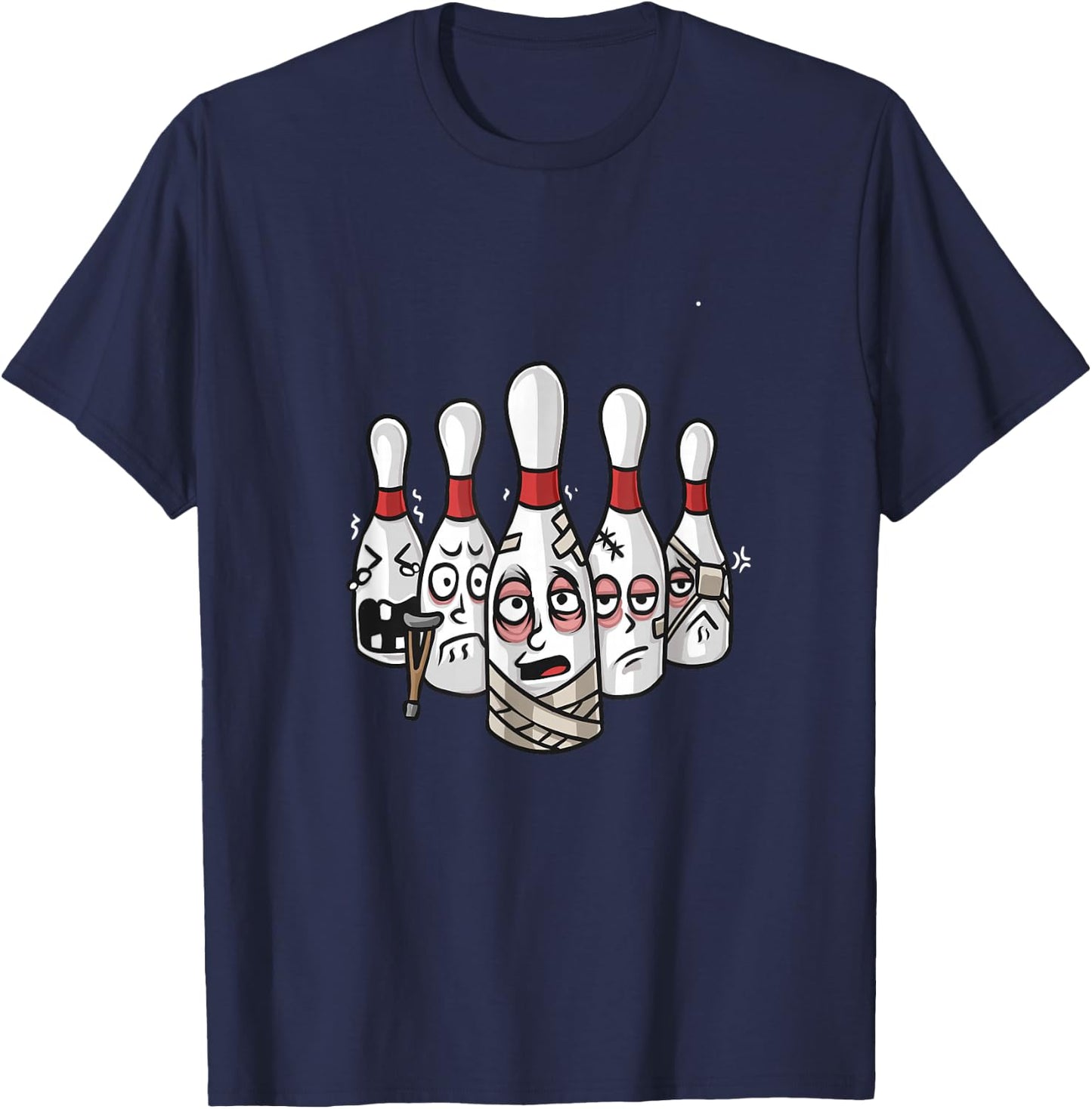 Funny Bowling Pins with Crutches and Bandages Bowling T-Shirt - T-Shirt | Navy
