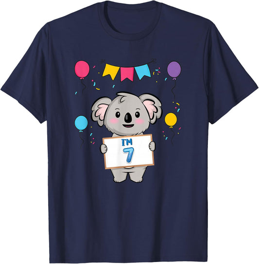 I'm 7 - Cute Koala Holding 7 Year Old 7th Birthday Boy Girl T-Shirt - T-Shirt | Navy