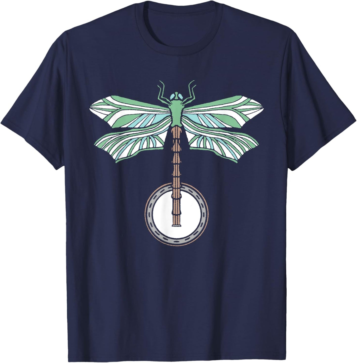 Banjo Dragonfly Artistic Illustration Vintage Retro Graphic T-Shirt - T-Shirt | Navy