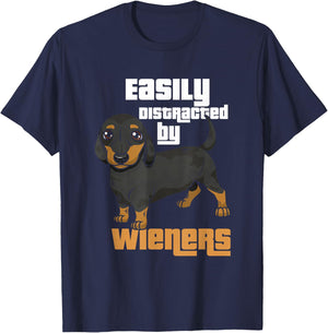 Easily Distracted By Wieners I Wiener Dog I Dachshund Men Women Girls Kids T-Shirt - T-Shirt | Navy