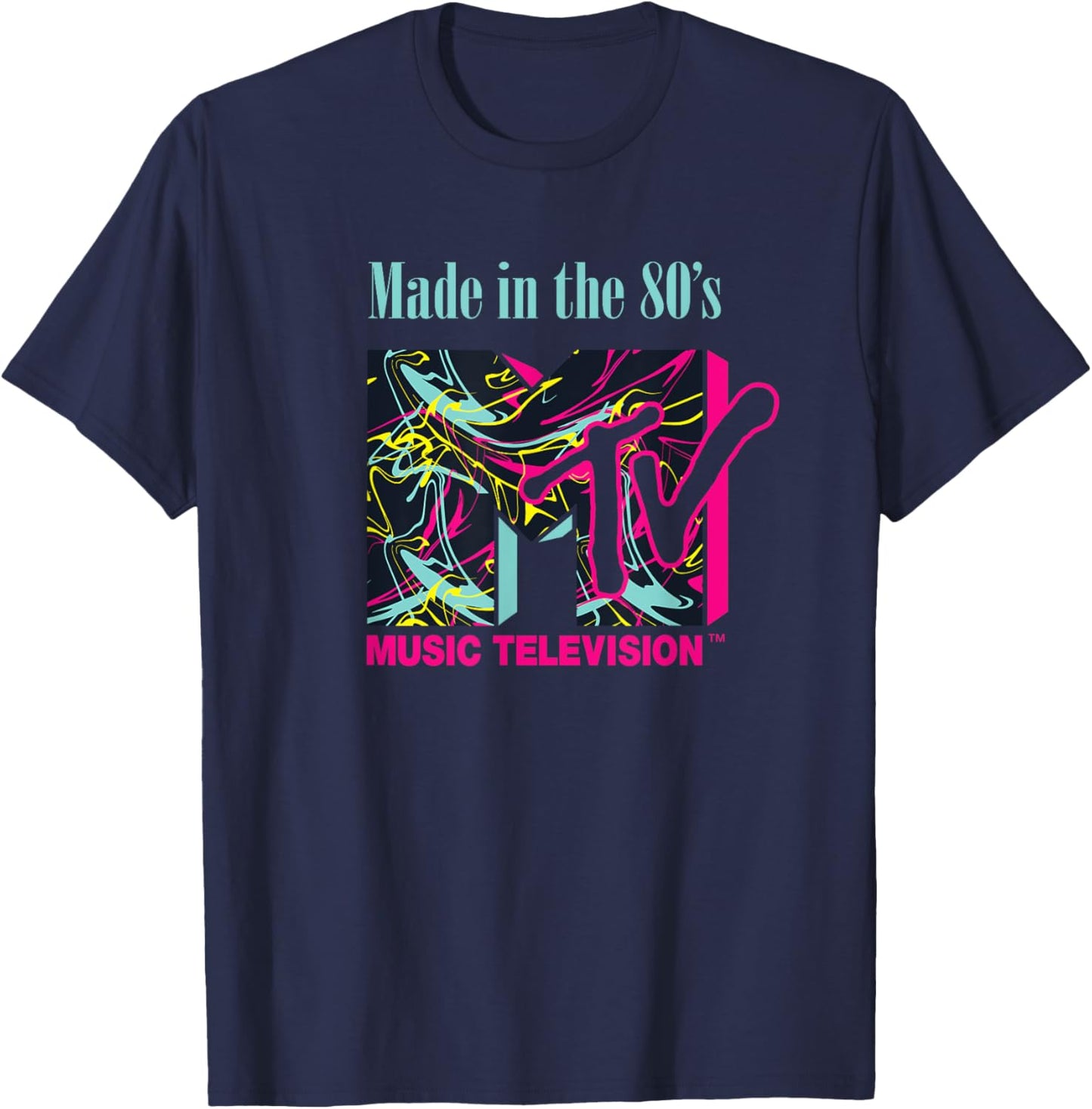 Mademark x MTV - The official MTV Logo with abstract funky new Wave Lines T-Shirt - T-Shirt | Navy