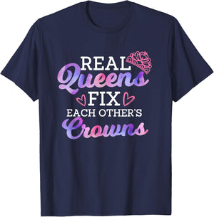 Real Queen Fix Each Other's Crown Women Empowerment Quote T-Shirt - T-Shirt | Navy
