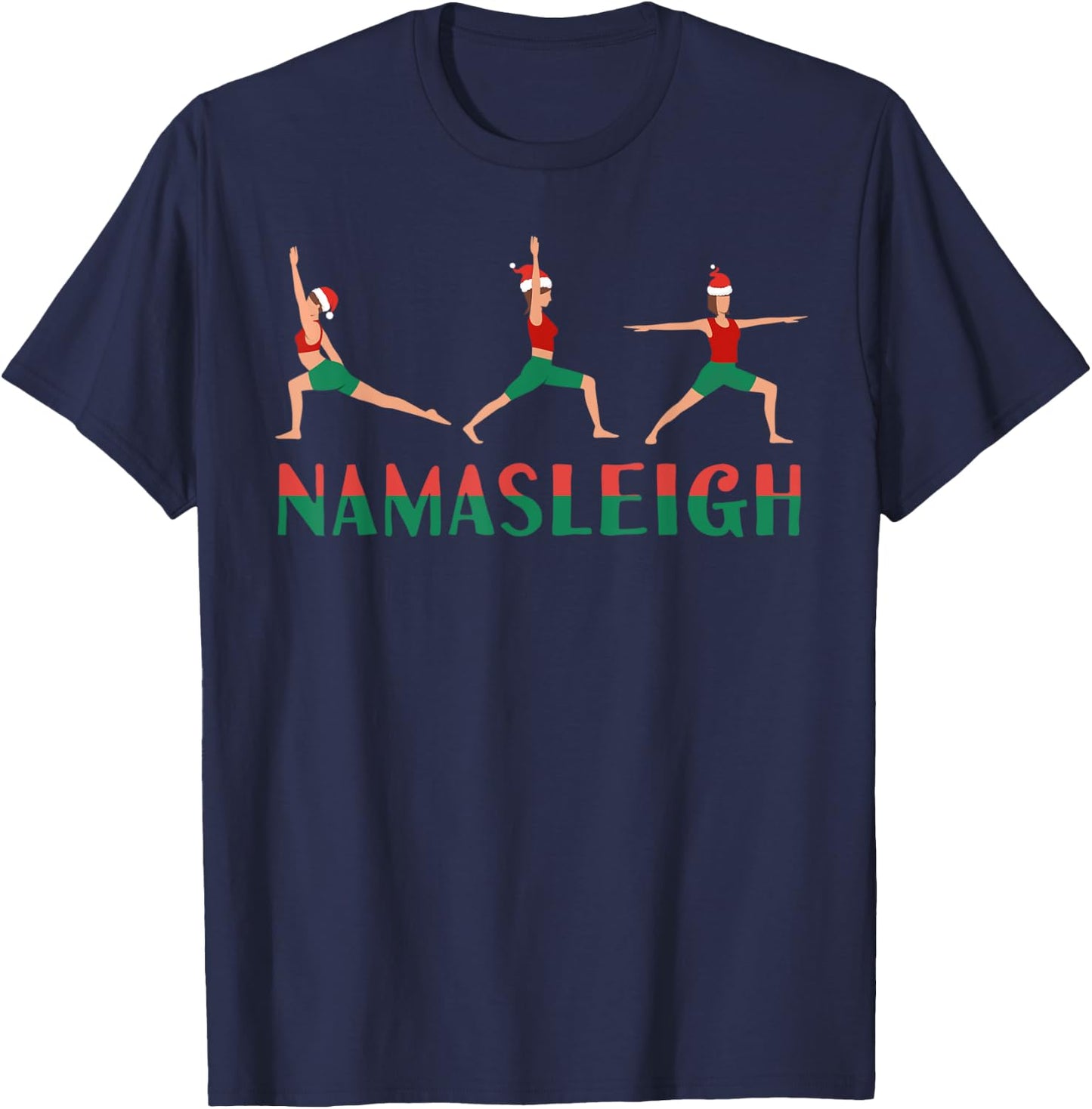 Namasleigh Christmas Yoga Workout Reindeer Xmas Lights Funny T-Shirt - T-Shirt | Navy