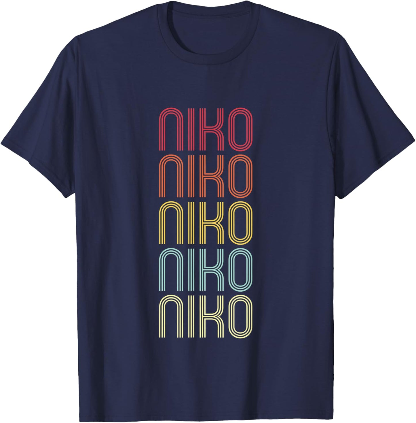 Niko Retro Wordmark Pattern Vintage Personalized 70s T-Shirt - T-Shirt | Navy