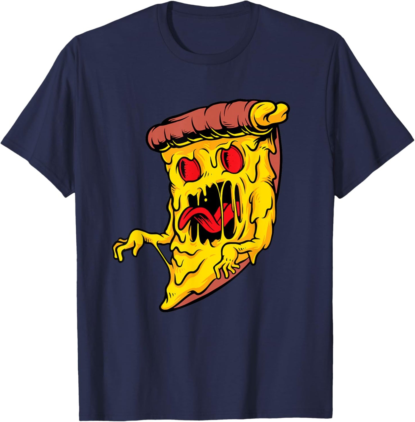 Halloween Scary Monster Food Lover Gift Funny Pizza T-Shirt - T-Shirt | Navy