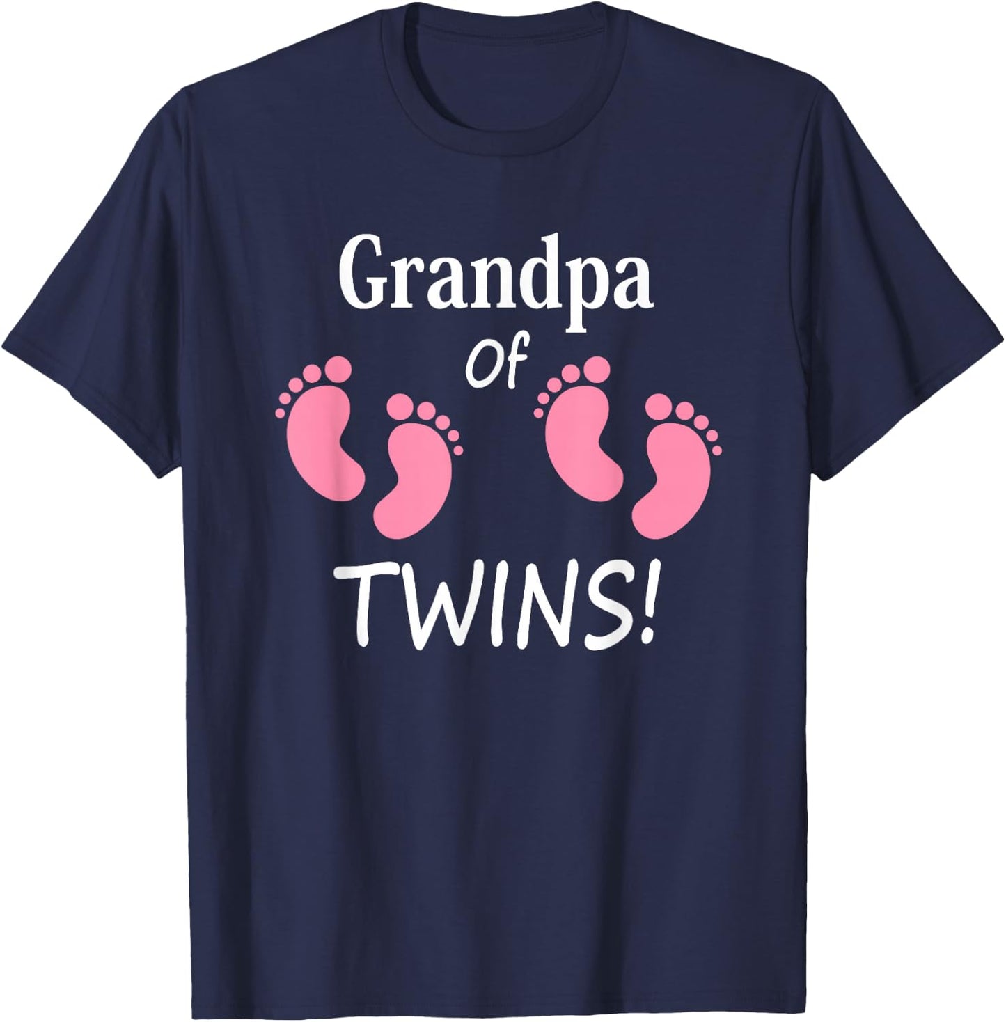 Grandpa of Twin Girls Footprint Design Grandfather T-Shirt - T-Shirt | Navy