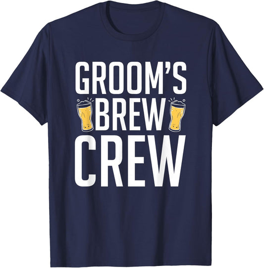 Groom's Brew Crew | Funny Groomsmen Bachelor Party T-Shirt - T-Shirt | Navy