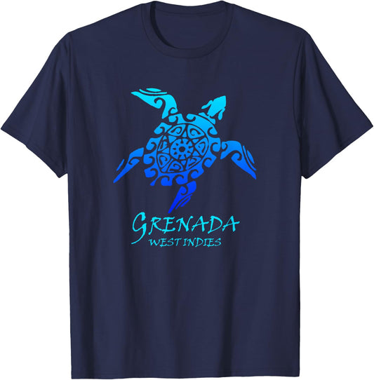 Grenada, West Indies Vintage Retro Tribal Turtle Vacation T-Shirt - T-Shirt | Navy