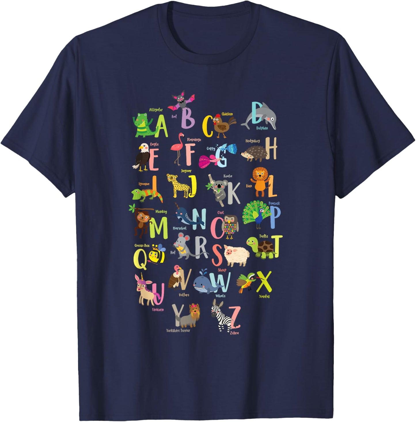 Alphabet Animals Cute ABCs Learning Study Learn Letters T-Shirt - T-Shirt | Navy