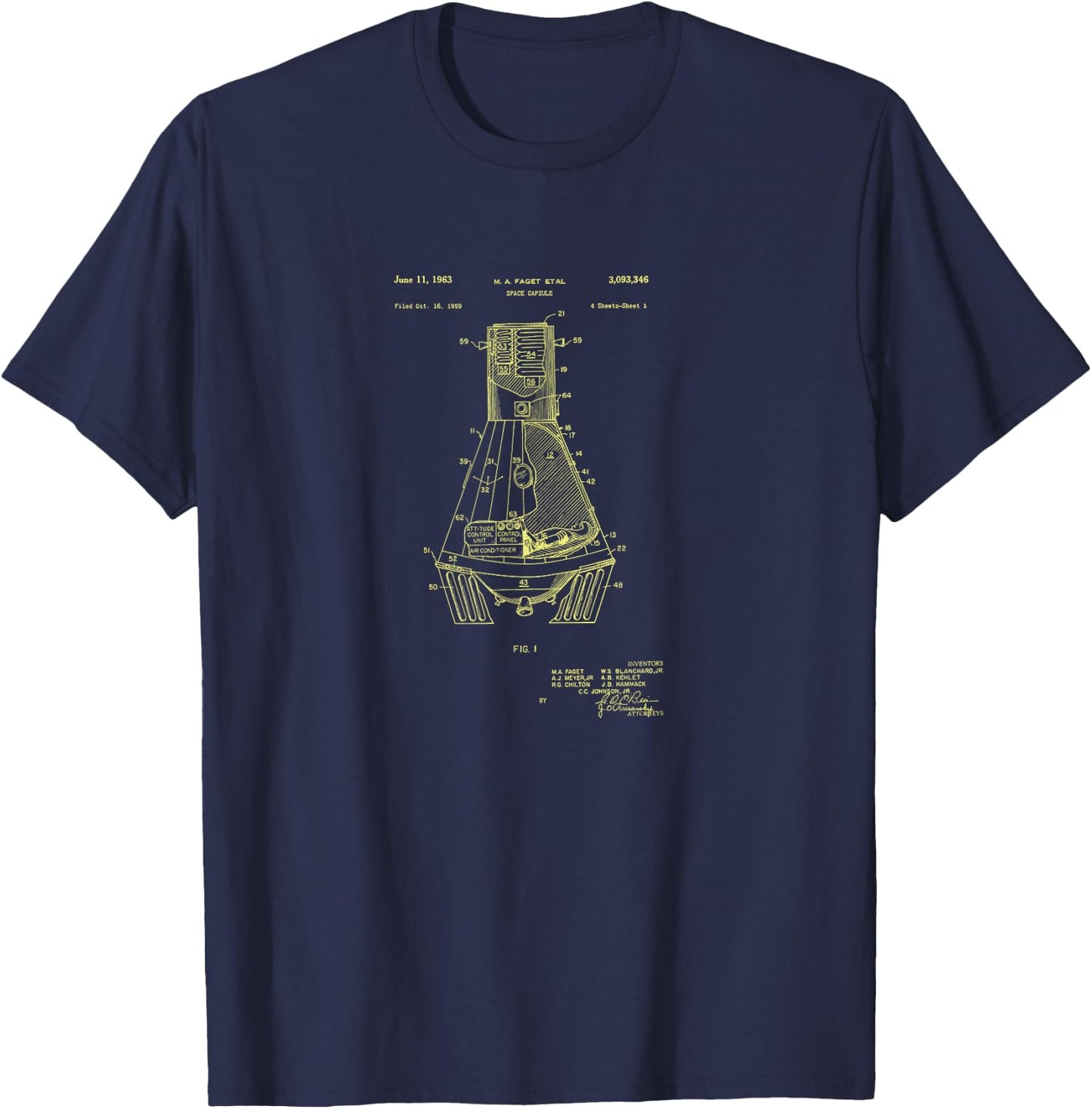 Gemini Rocket Capsule Patent Shirt Space Exploration T-Shirt - T-Shirt | Navy