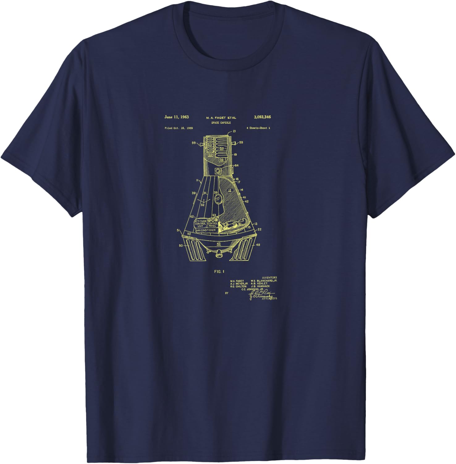 Gemini Rocket Capsule Patent Shirt Space Exploration T-Shirt - T-Shirt | Navy