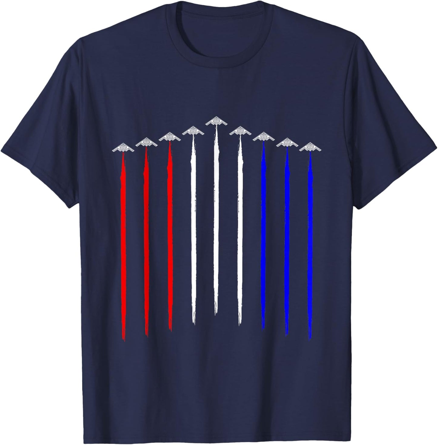 B-2 Bomber Squadron Contrails American Flag Stealth B2 T-Shirt - T-Shirt | Navy