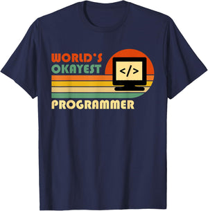 World's Okayest Programmer - Funny Retro Vintage Programmer T-Shirt - T-Shirt | Navy