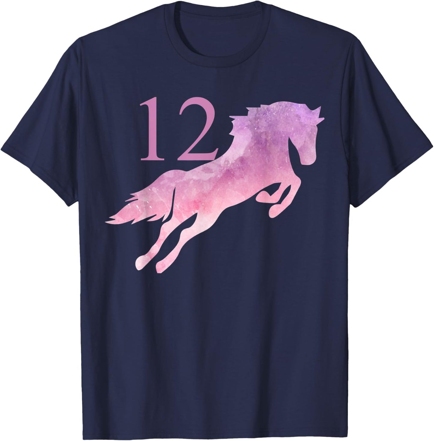 Girls 12th Birthday Horse Watercolor 12 year old Shirt Gift T-Shirt - T-Shirt | Navy