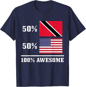 50% Trinidad & Tobago 50% USA American Flag Pride T-Shirt - T-Shirt | Navy