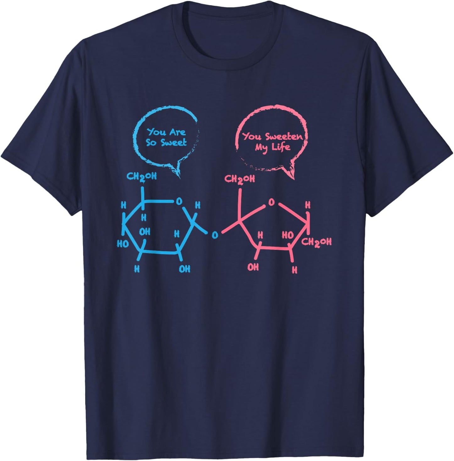 Funny Biochemistry Shirt Sucrose And Glucose Molecules T-Shirt - T-Shirt | Navy