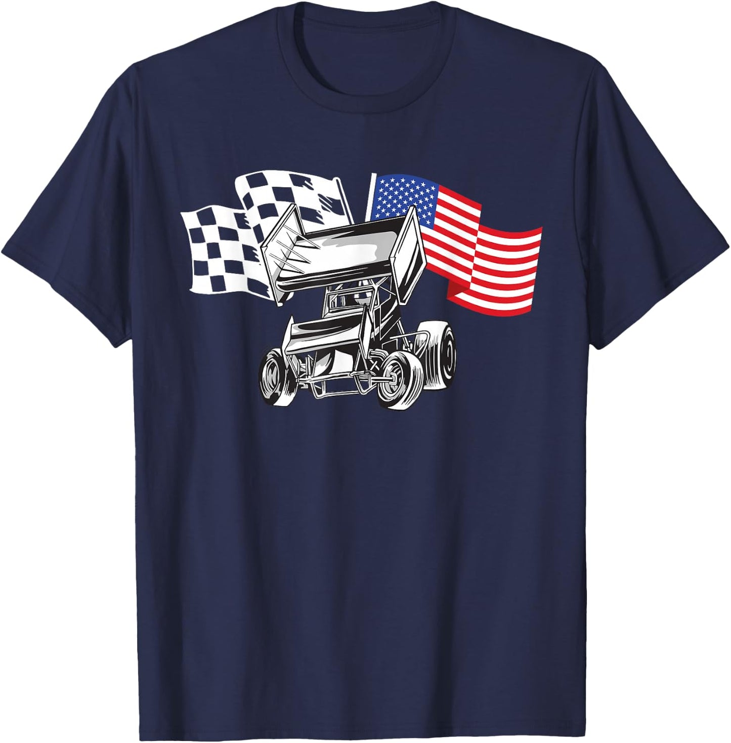 Sprint Car Racing USA Flag T-Shirt - T-Shirt | Navy