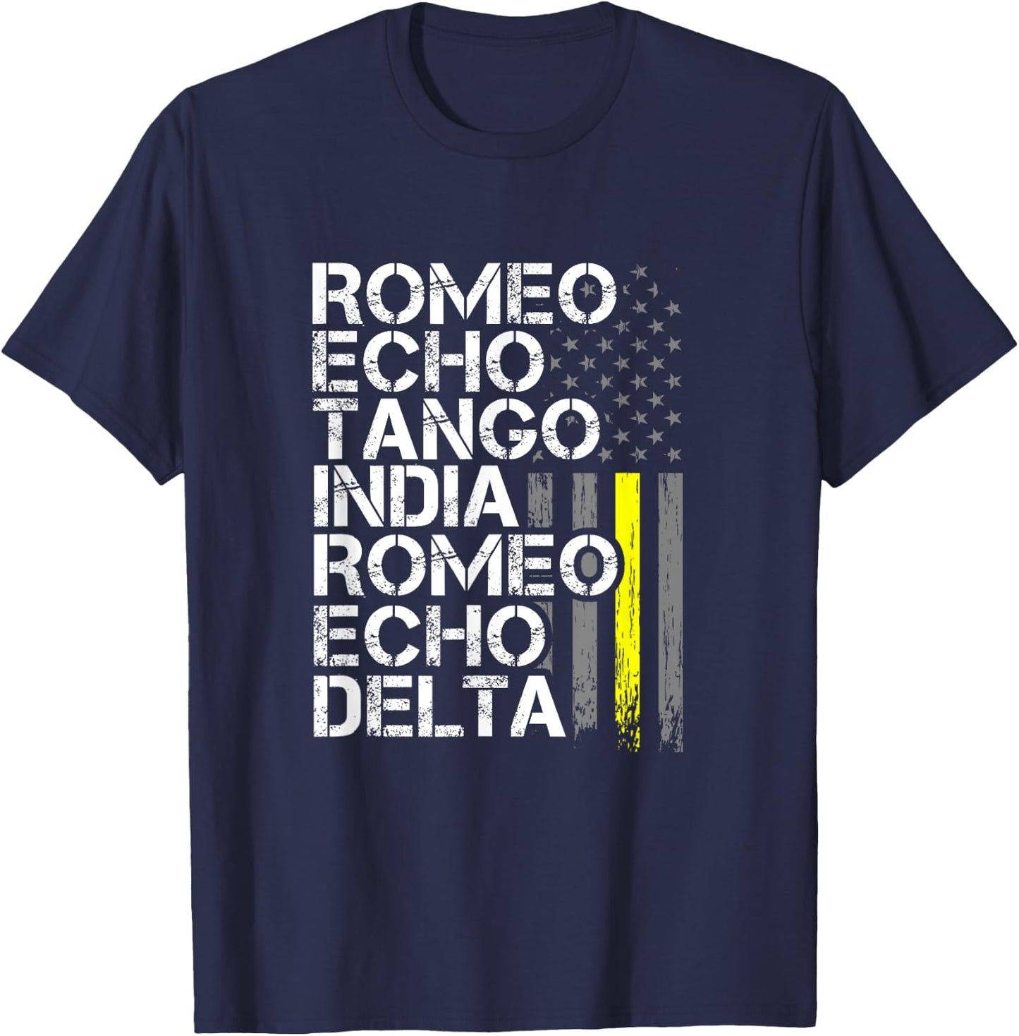 Dispatch Retirement - Thin Yellow Line RETIRED Phonetic T-Shirt - T-Shirt | Navy
