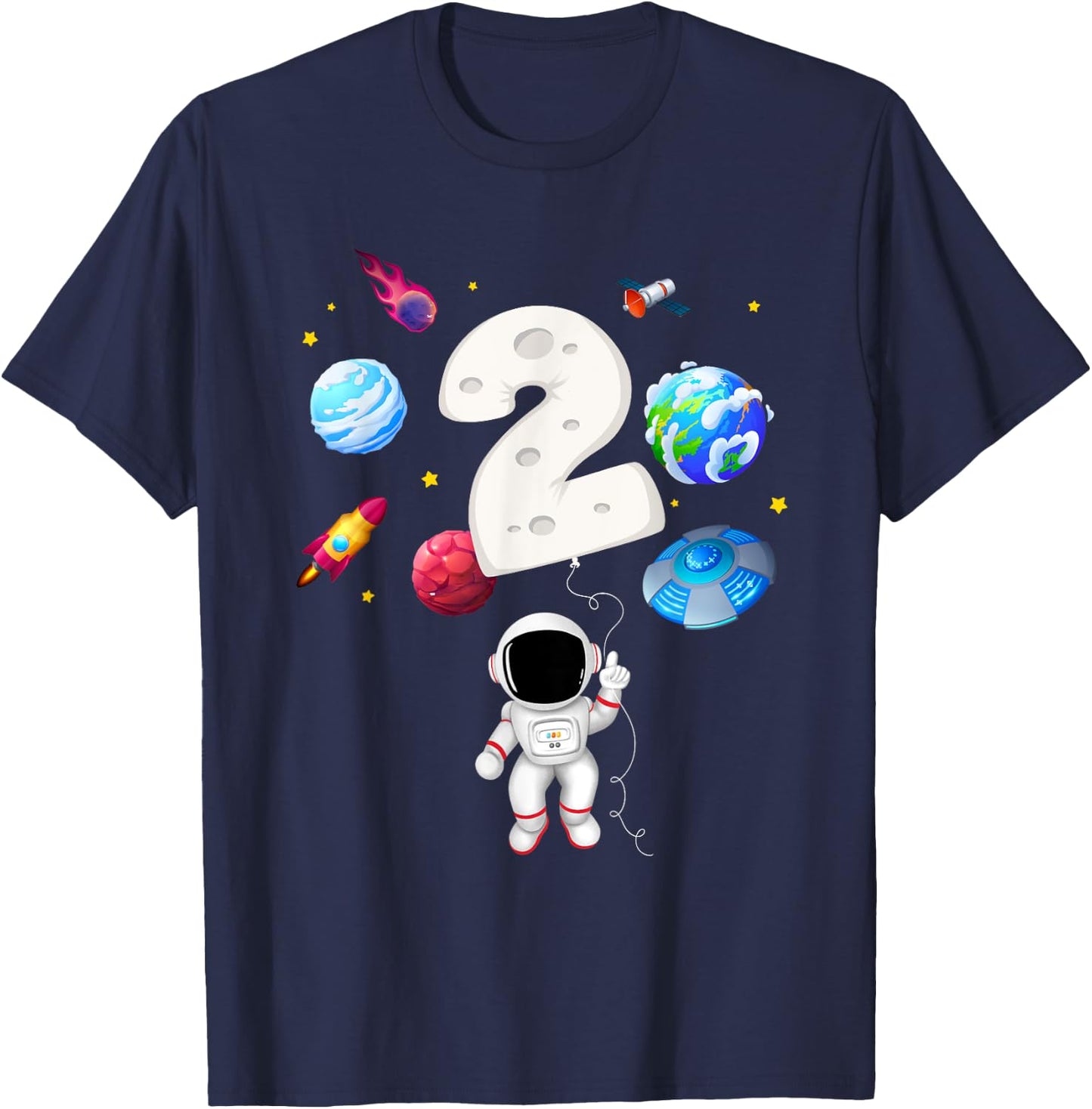2nd Astronaut Birthday Party 2 Years Old Astronomy Costume T-Shirt - T-Shirt | Navy