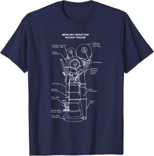 Mercury Redstone Rocket Engine Blueprint Technical Drawing T-Shirt - T-Shirt | Navy