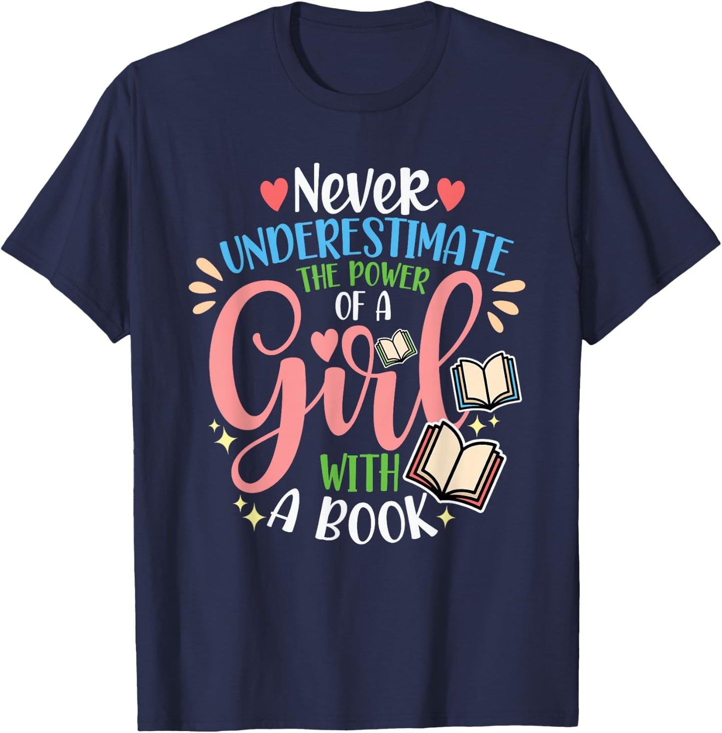 Book Reader Reading Literature Bookworm Gift Never Underestimate The Power Of A Girl With A Book Women's Black Short Sleeve Cotton 60% Polyester 40% Classic Fit Small T-Shirt - T-Shirt | Navy