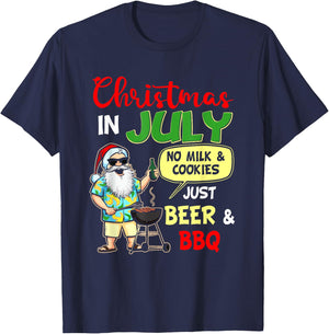 Christmas In July No Milk And Cookies Just Beer And BBQ T-Shirt - T-Shirt | Navy