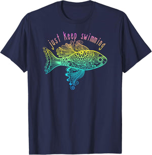Pretty Fish Just Keep Swimming T-Shirt - T-Shirt | Navy
