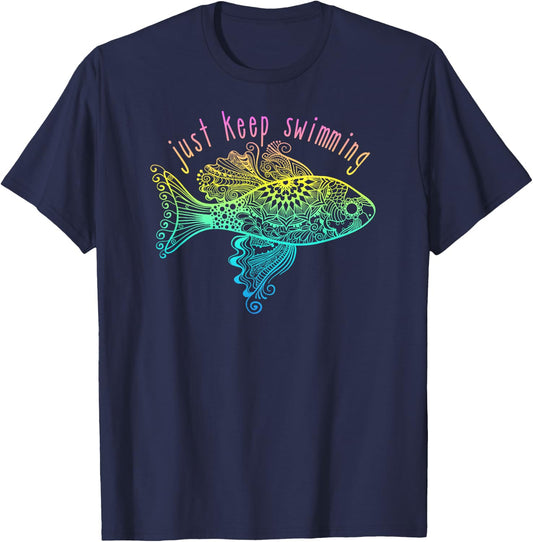 Pretty Fish Just Keep Swimming T-Shirt - T-Shirt | Navy