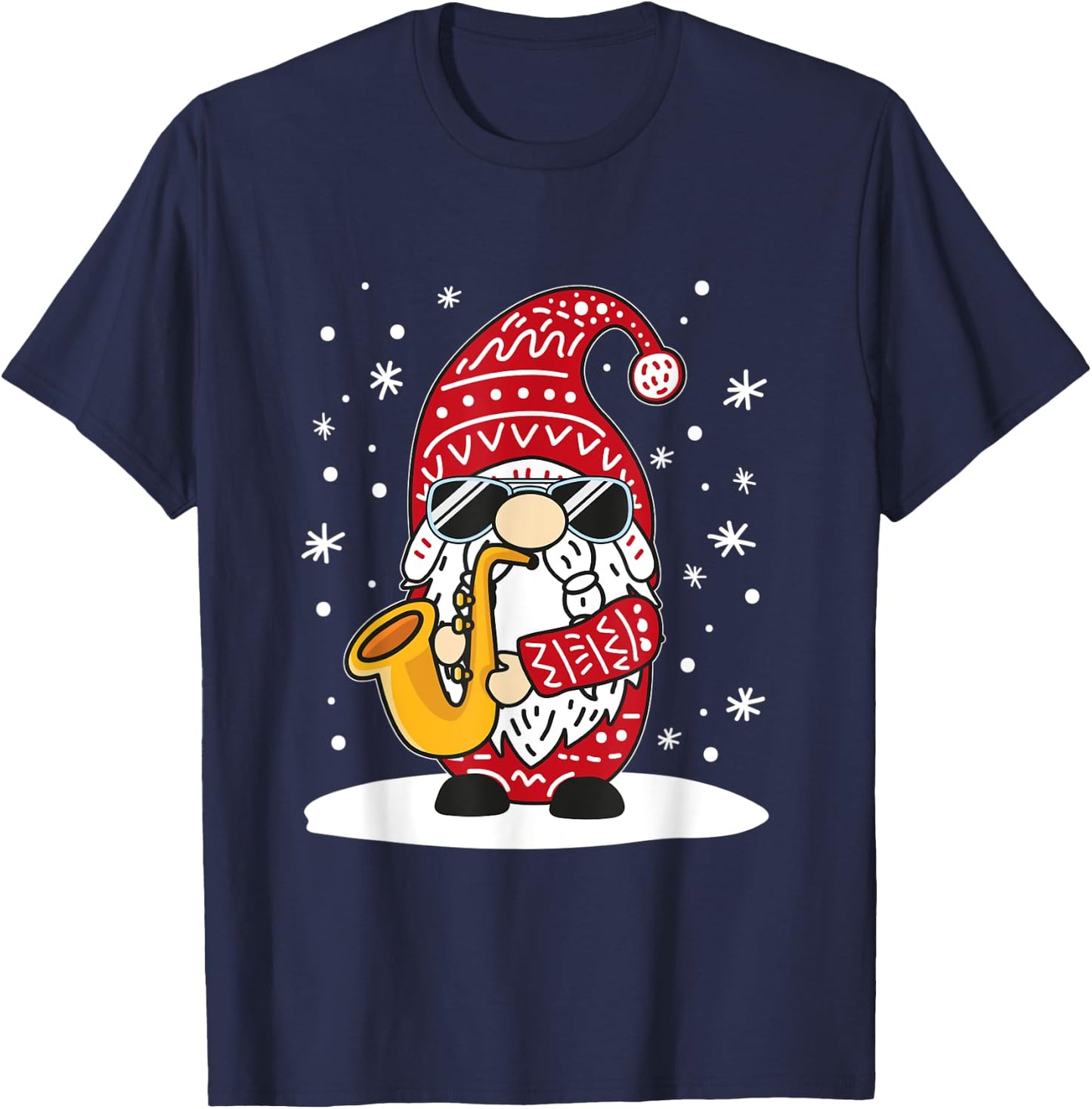 Christmas Saxophone Player Gnome Brass Band Saxophonist T-Shirt - T-Shirt | Navy