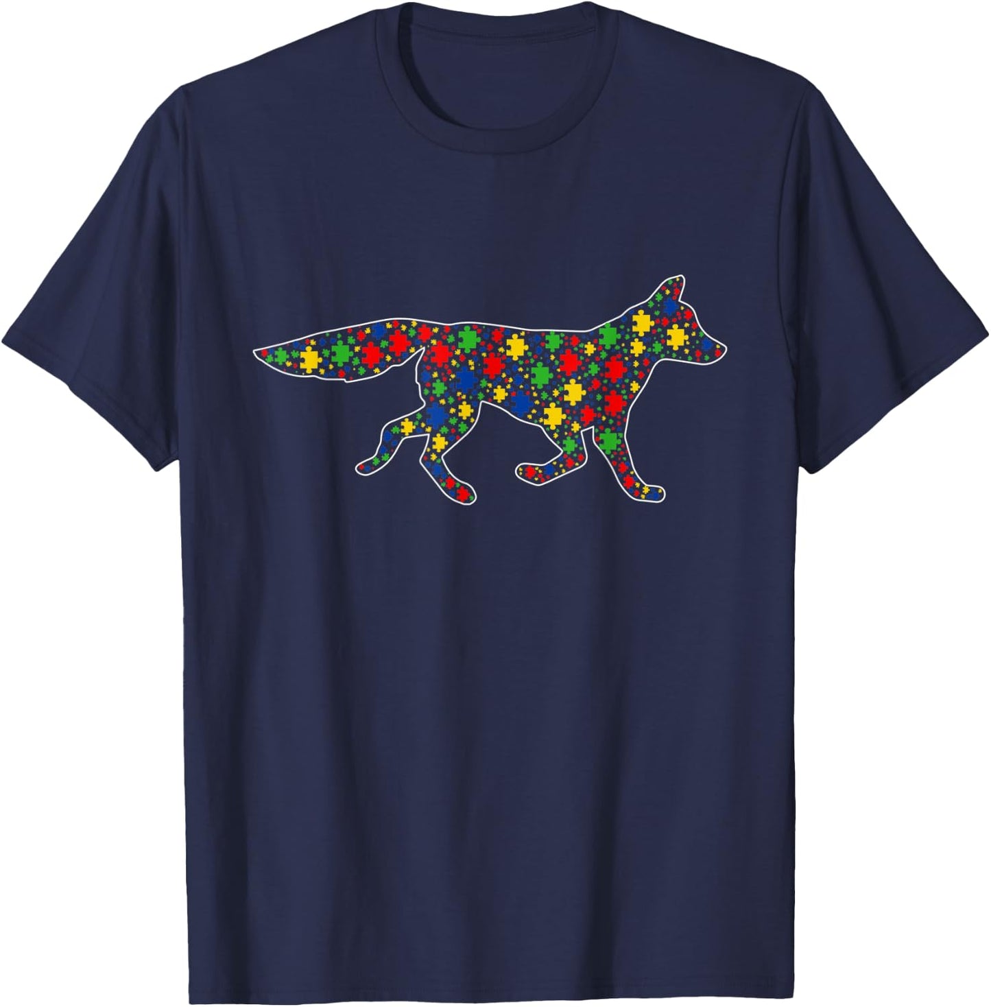Funny Fox Animals Puzzle Pieces Autism Awareness T-Shirt - T-Shirt | Navy