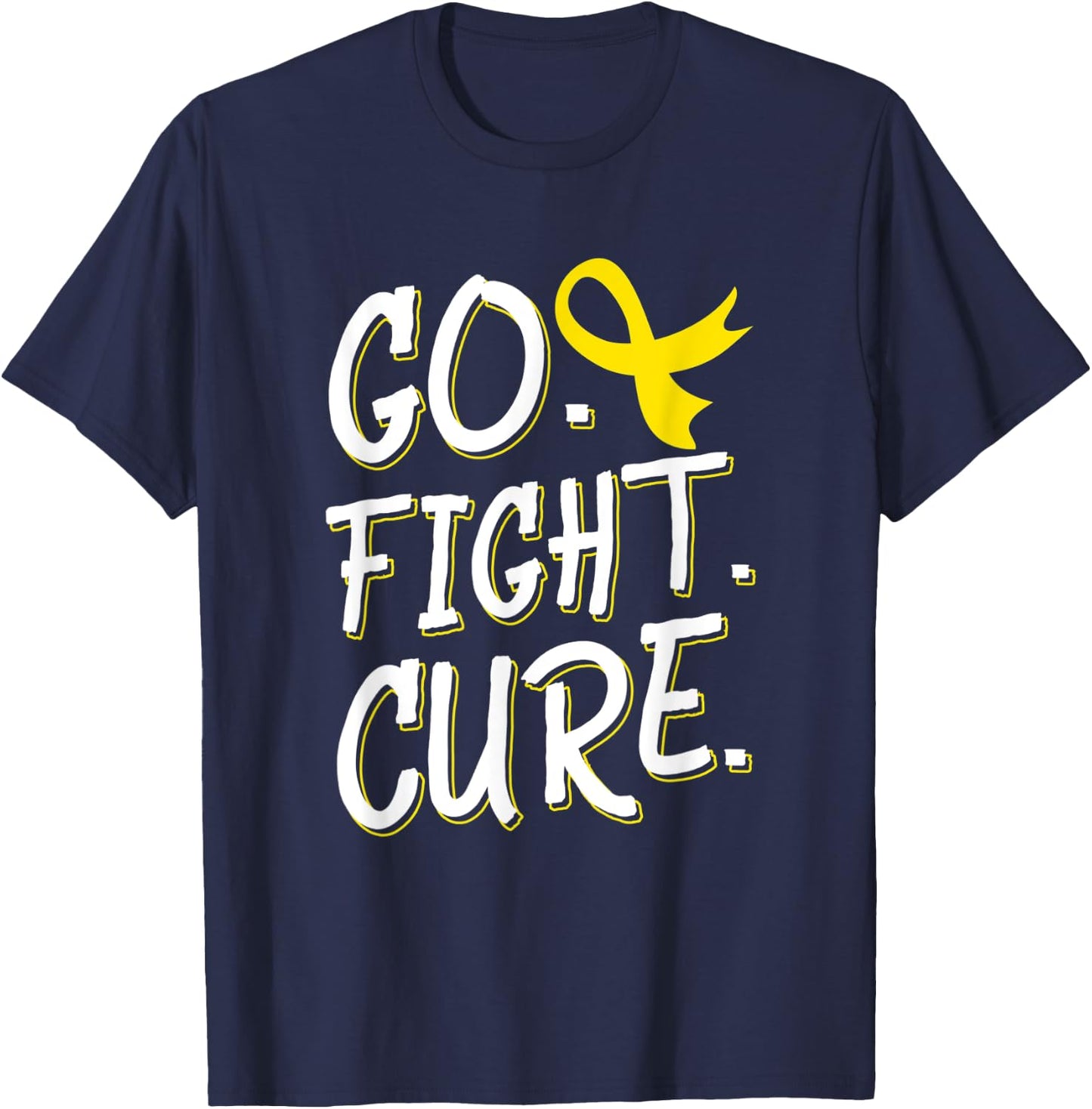 Go Fight Cure Childhood Cancer Gold Ribbon Awareness T-Shirt - T-Shirt | Navy