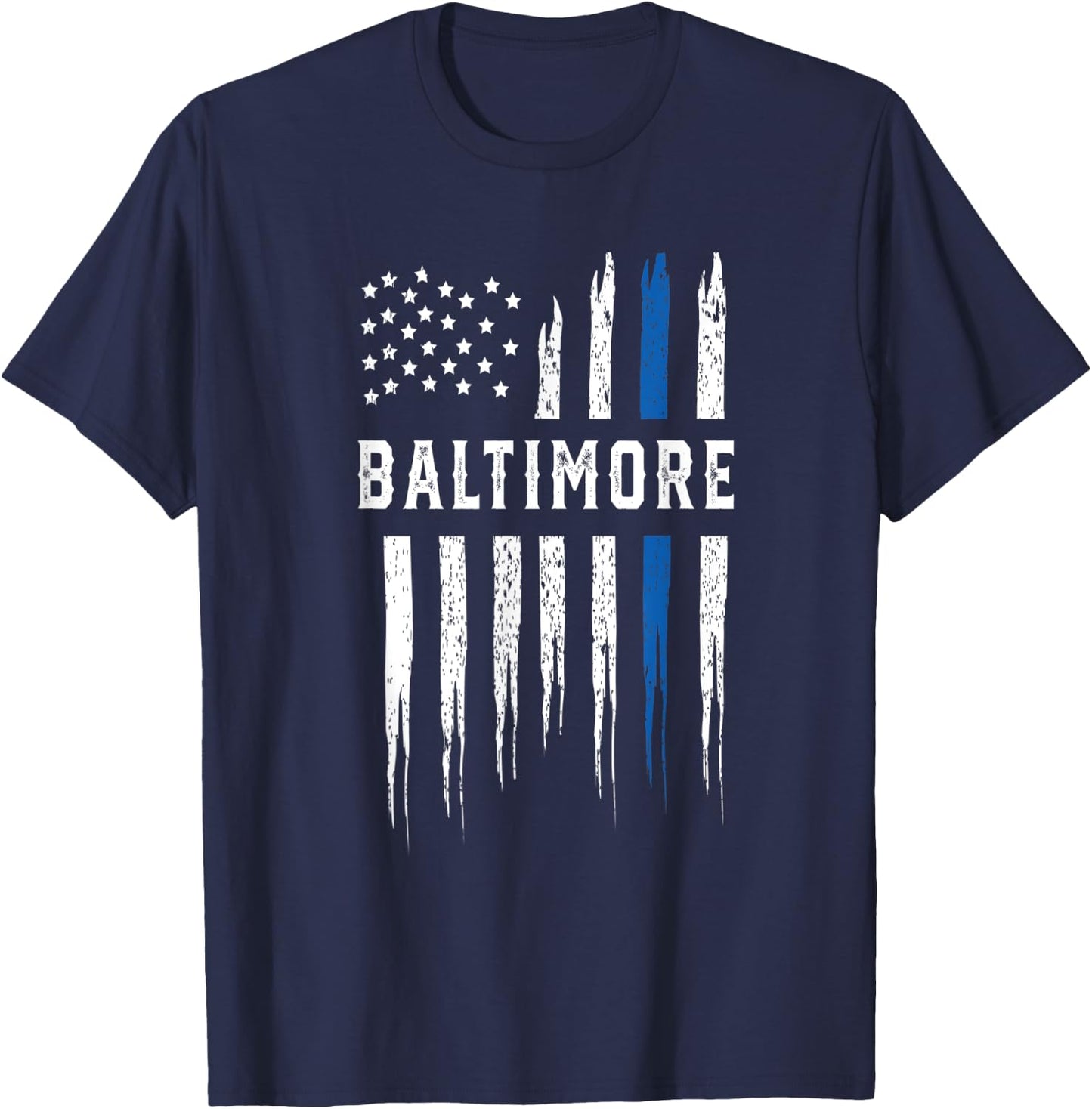 Thin Blue Line Heart Baltimore Police Officer Maryland Cops T-Shirt - T-Shirt | Navy