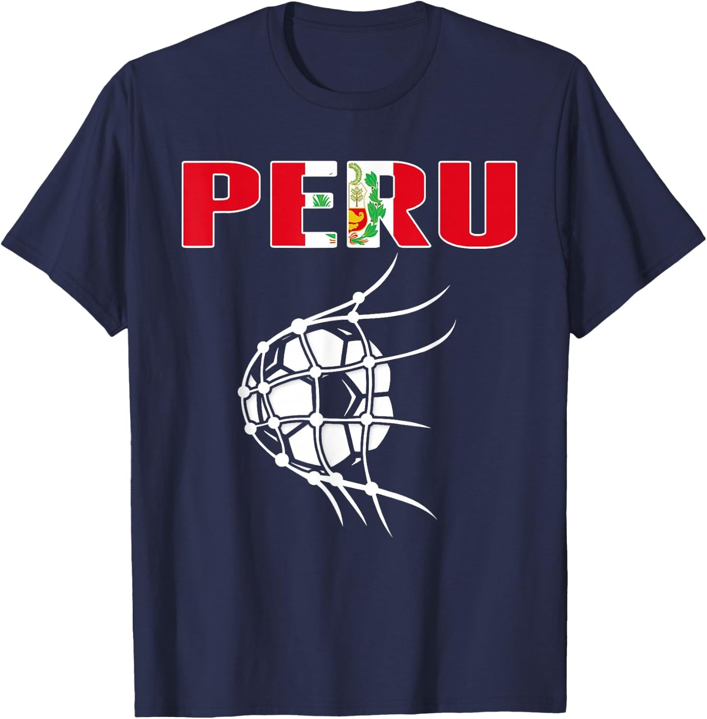 Peru Soccer Fans Jersey - Peruvian Flag Football Ball in Net T-Shirt - T-Shirt | Navy