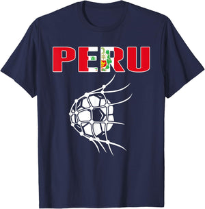 Peru Soccer Fans Jersey - Peruvian Flag Football Ball in Net T-Shirt - T-Shirt | Navy