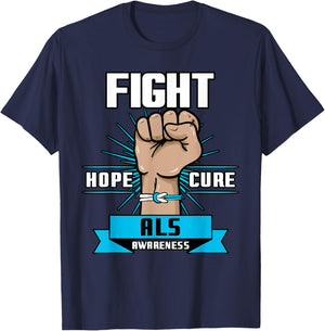 Fight Hope Cure ALS Awereness Motor Neurone Disease Blue T-Shirt - T-Shirt | Navy