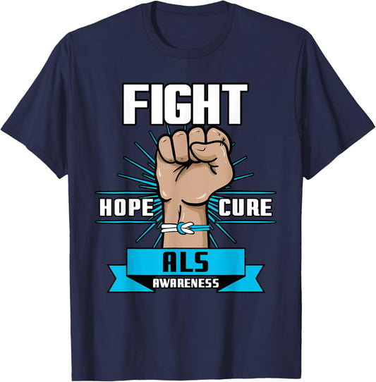 Fight Hope Cure ALS Awereness Motor Neurone Disease Blue T-Shirt - T-Shirt | Navy