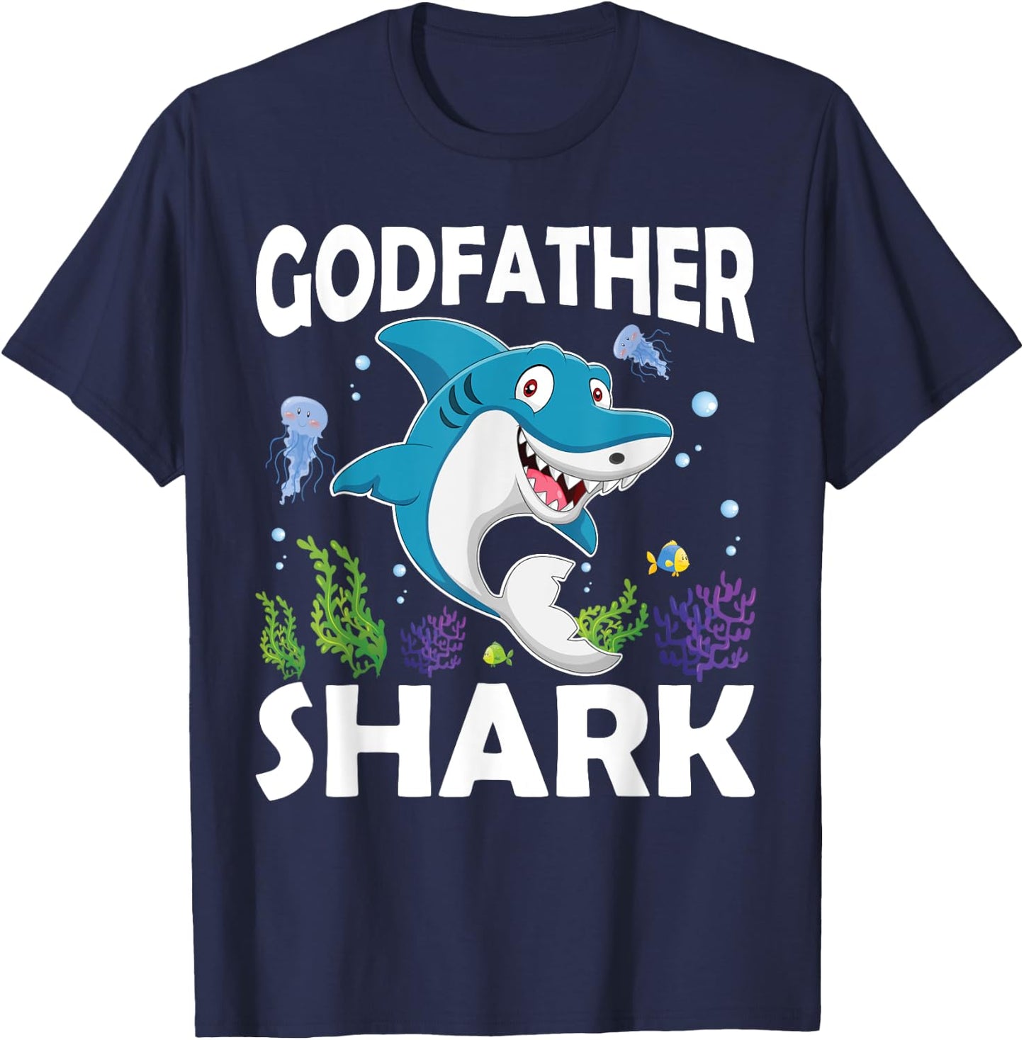 Love Smile Angry Fish Godfather Shark In The Sea T-Shirt - T-Shirt | Navy