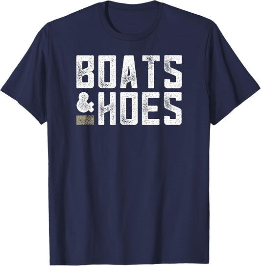 Boats & Hoes - Funny Boat Lover Gift T-Shirt - T-Shirt | Navy