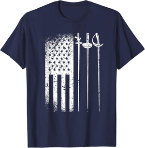 American Fencing Gear Patriotic USA Flag Fencer 4th of July Girls Kids Men T-Shirt - T-Shirt | Navy