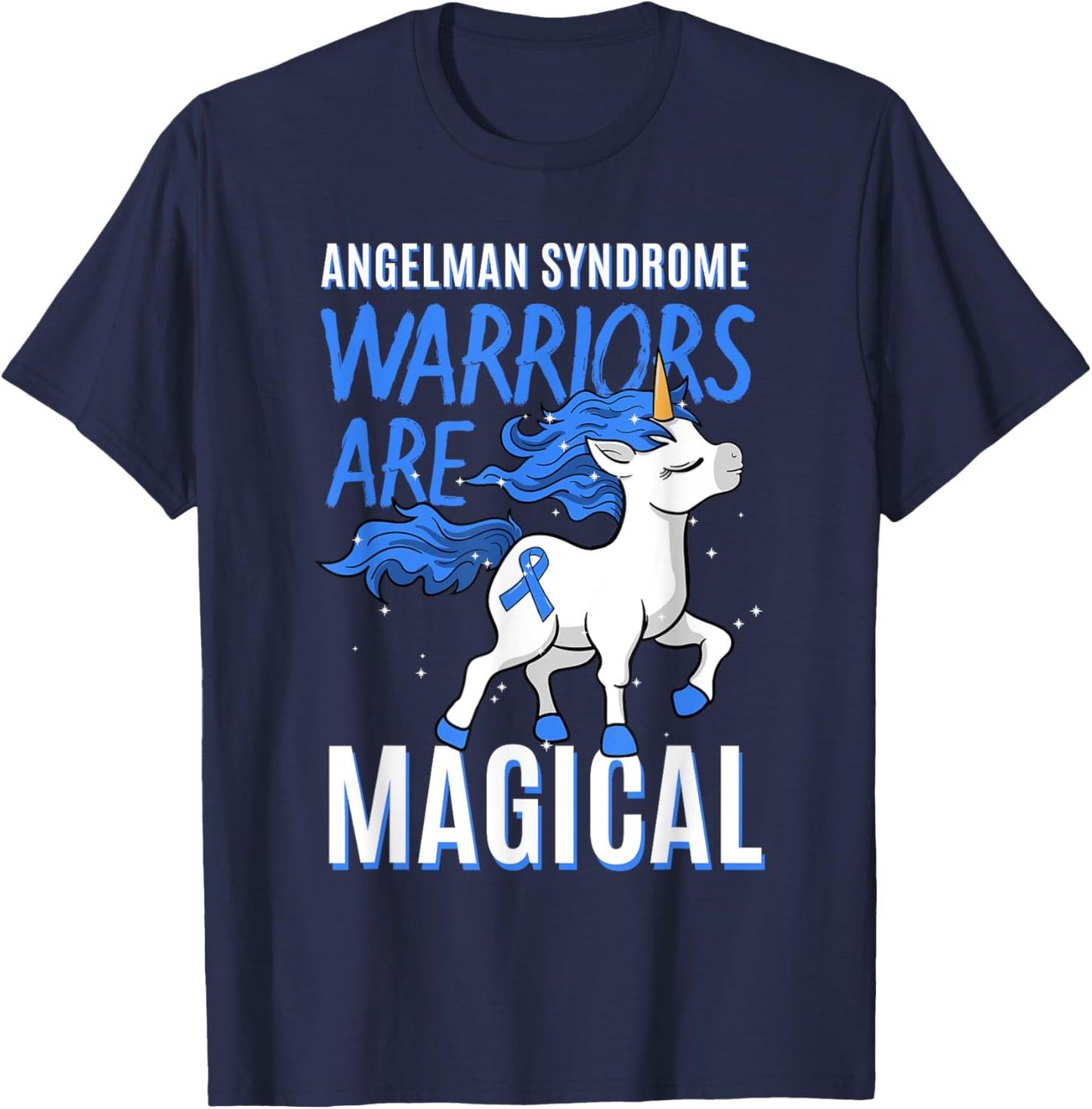 Angelman Syndrome Warrior Happy Puppet Unicorn Lover Gift T-Shirt - T-Shirt | Navy