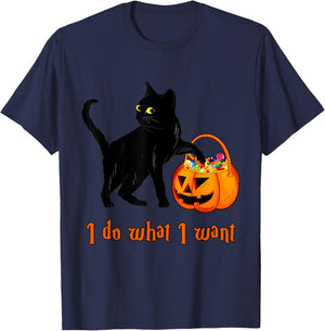 Cat I Do What I Want Halloween Candy Pumpkin Bag Black Cat T-Shirt - T-Shirt | Navy