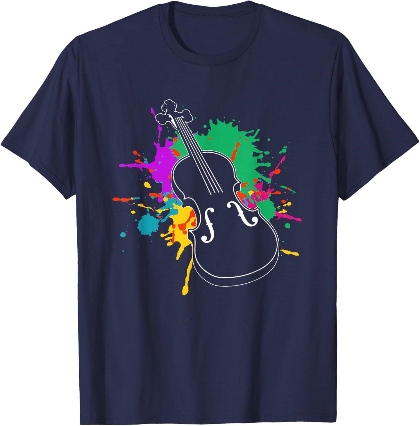 Colorful Violin Player Violinist Fiddle Instrument Musician T-Shirt - T-Shirt | Navy
