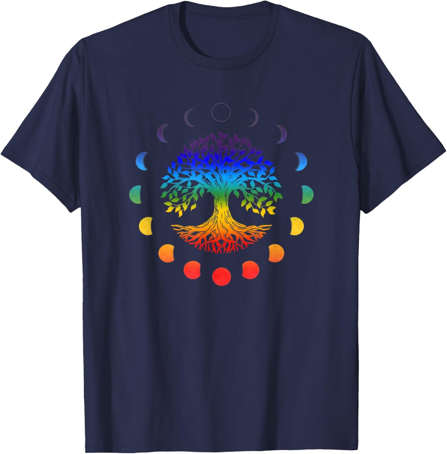 Tree of Life Moon Phases Chakra Colors Yoga Spirituality T-Shirt - T-Shirt | Navy