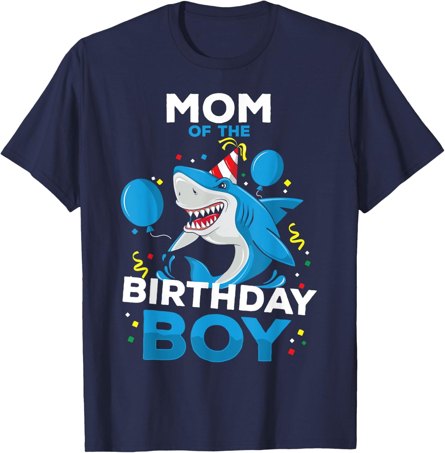 Mom of The Birthday Boy Shark Ocean Theme Matching Family T-Shirt - T-Shirt | Navy