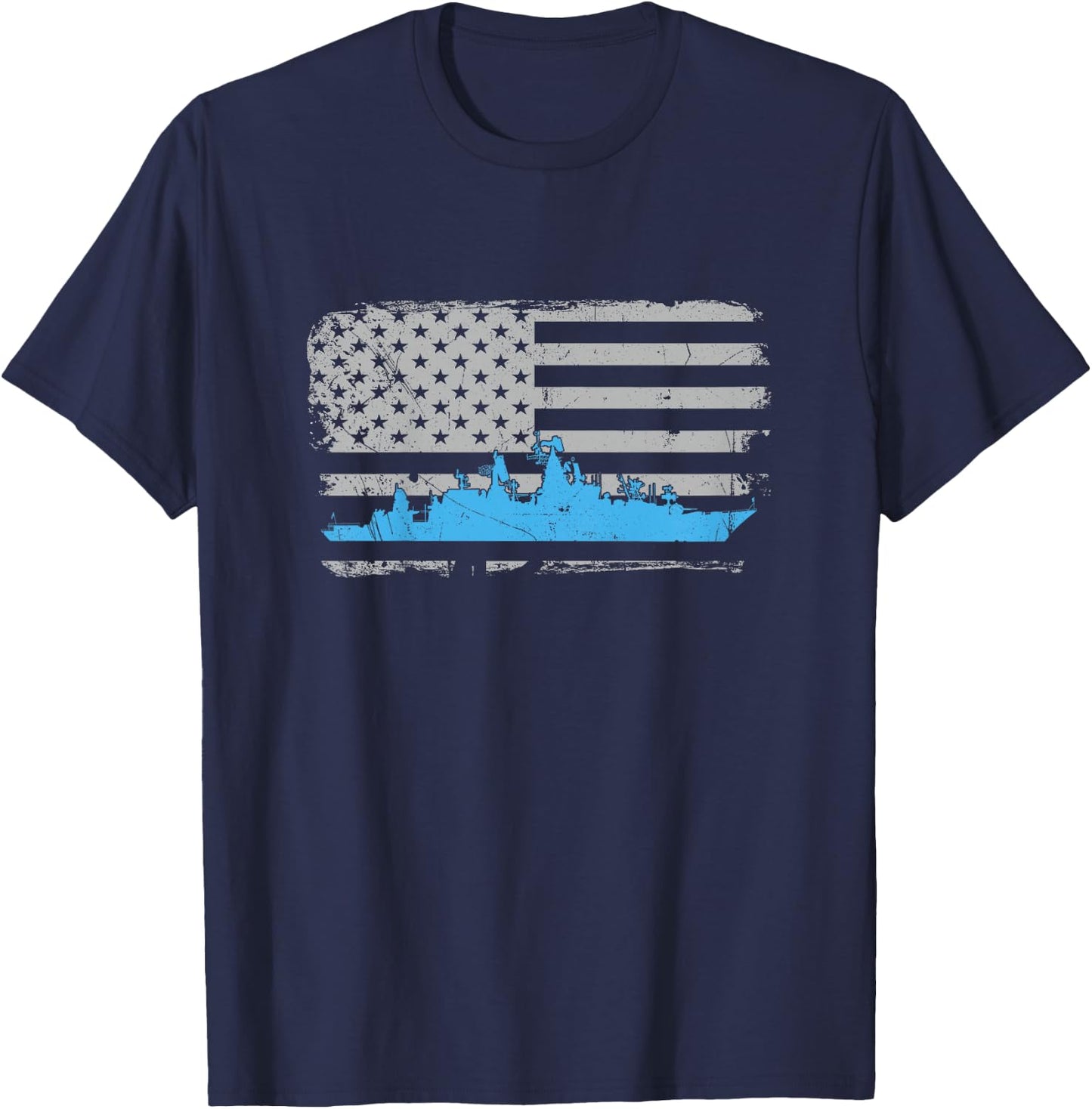 Military Battleship American Flag Shirt for Kids T-Shirt - T-Shirt | Navy