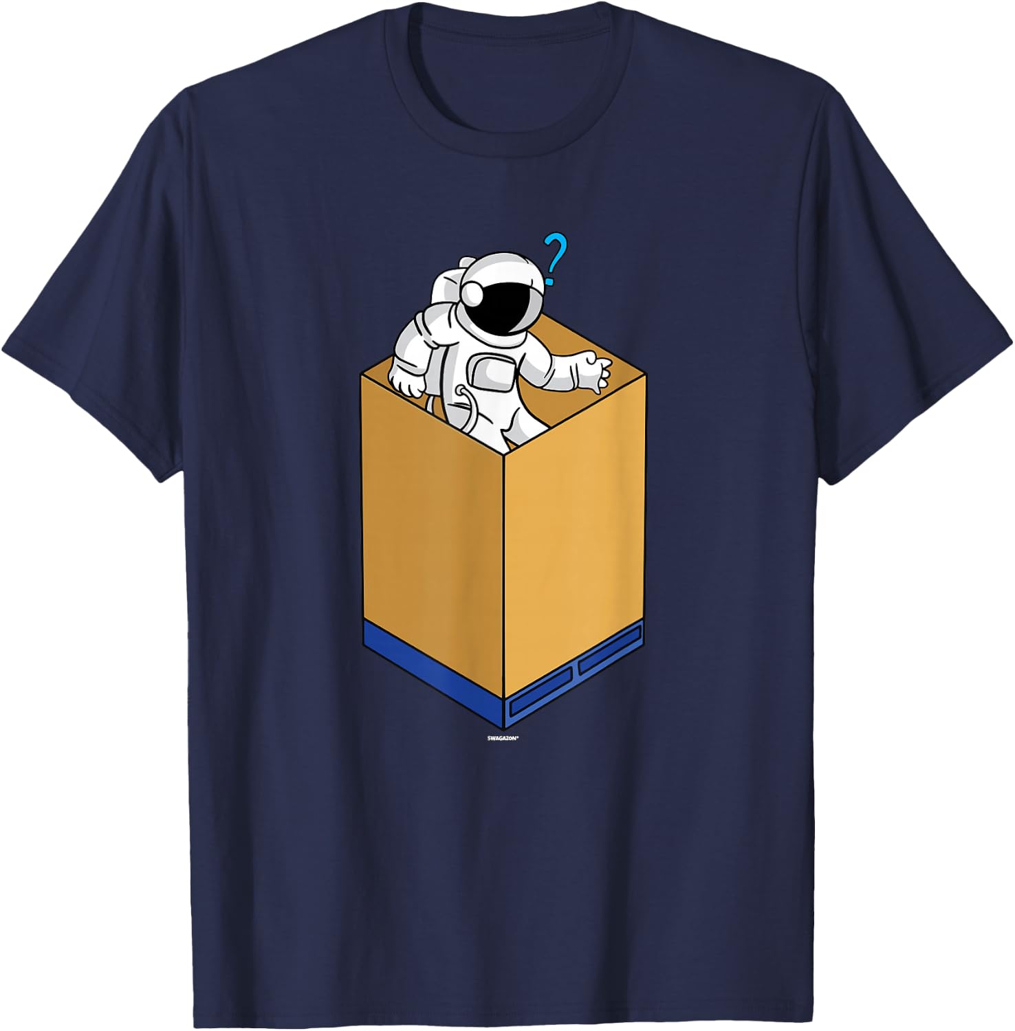 Cardboard Bin Coworker Swagazon Associate Astronaut Shuttle T-Shirt - T-Shirt | Navy