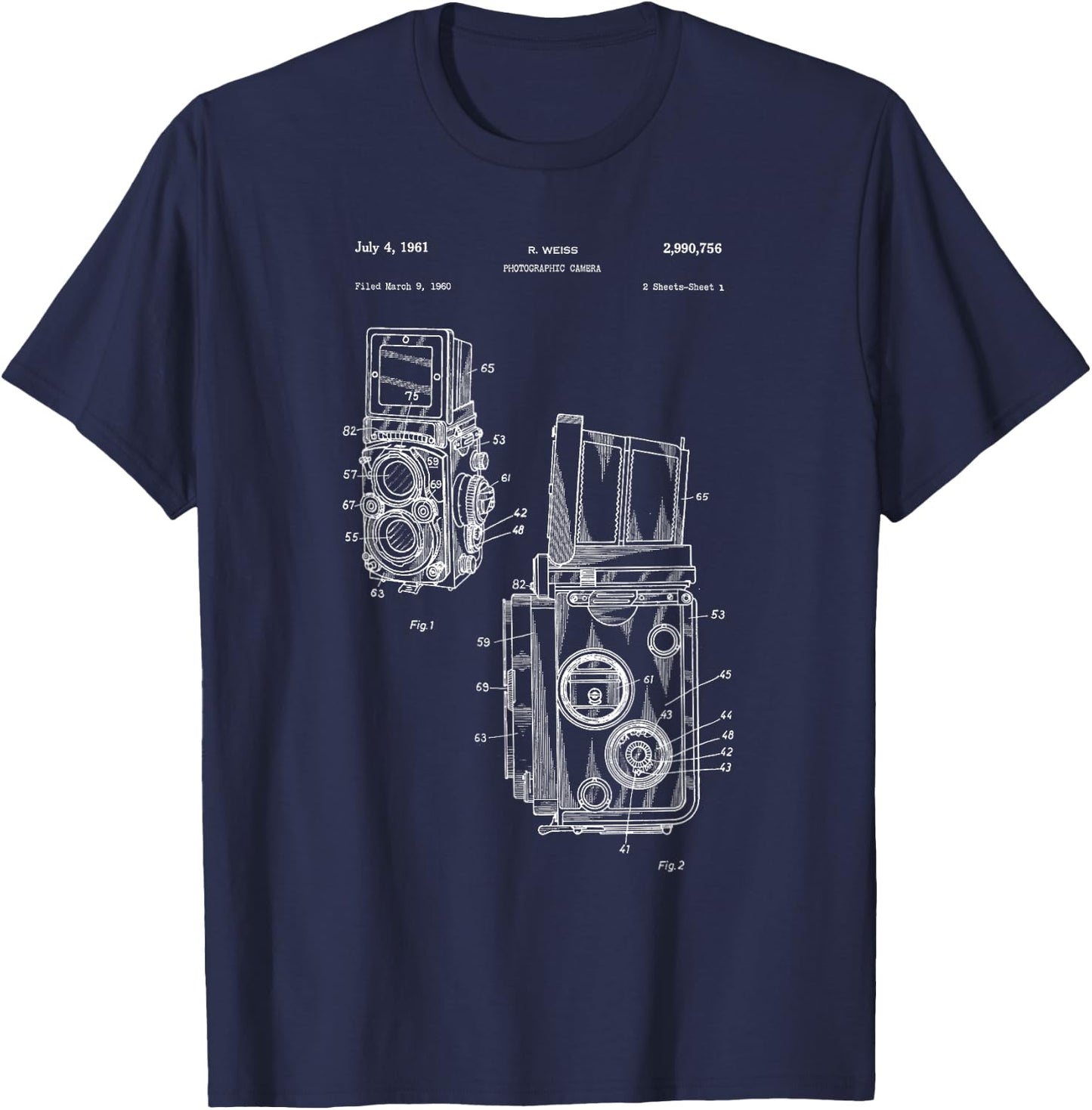 TLR Twin Lens Reflex Camera Patent T-Shirt - T-Shirt | Navy