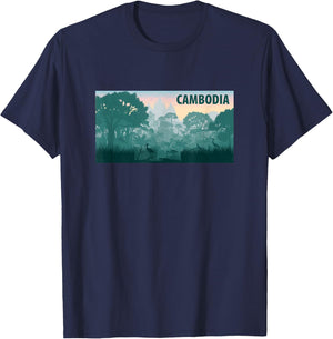 Cambodia Jungle Temple Scenery T-Shirt - T-Shirt | Navy